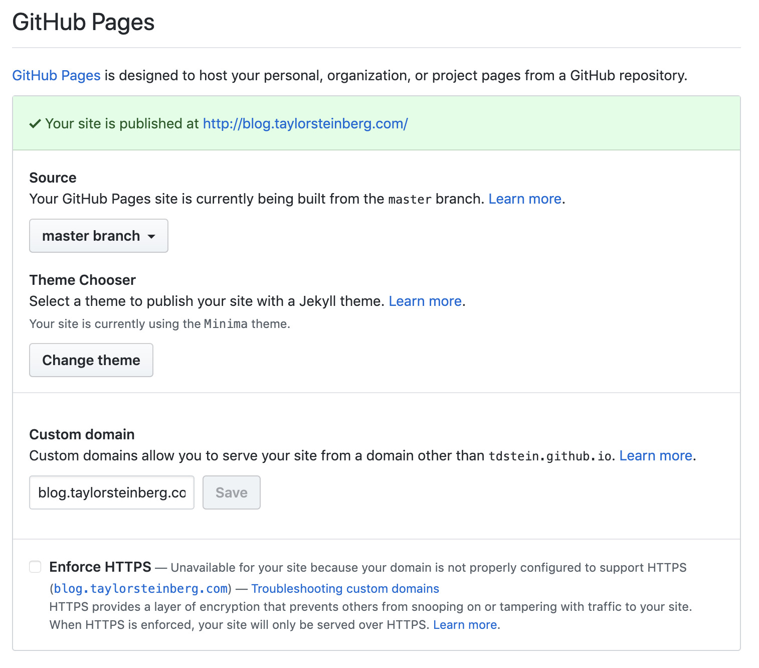 GitHub Pages Settings
